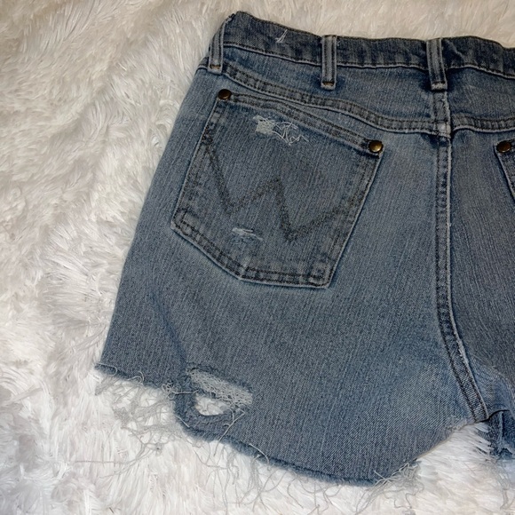 Wrangler Light Wash Denim Shorts size 34 Hand Distressed - Picture 3 of 5
